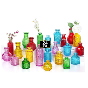 Anquephd 24PCS Mini Bud Vases As Wedding Centerpieces for Tables, Colorful Bud Vases for Flowers, Small Flower Vases Suitable for Birthday Party, Anniversary, Wedding Reception, Baby Shower (Colorful)
