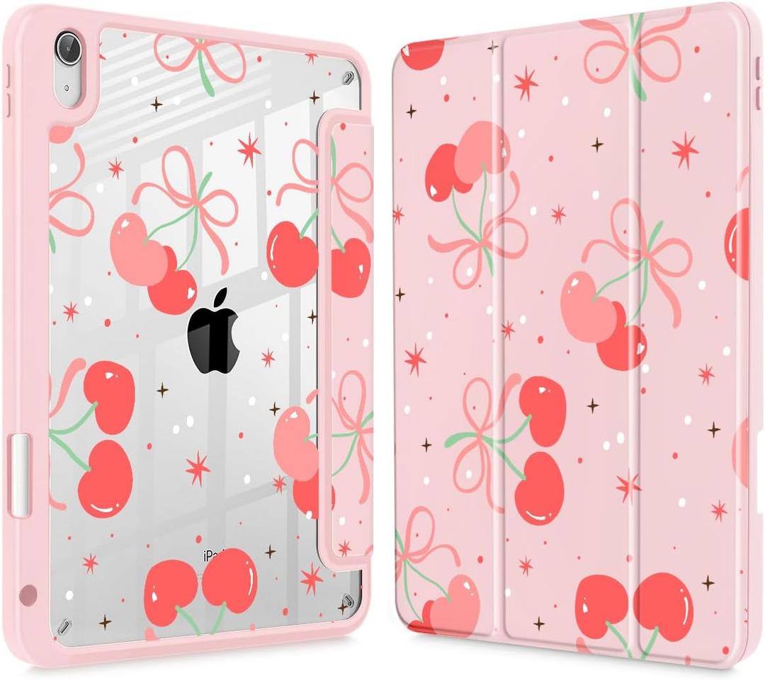 May Chen for iPad (A16) 11th Generation Case 11 Inch 2025, iPad 10th Gen Case 2022 10.9 inch, Built-in Pencil Holder with Shockproof Cover Clear Transparent Back Shell Auto Wake/Sleep, Coquette cherry