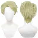 Anime Green Yellow Short Wig Suit-Sorcerer Office-Worker Costume | Men Women Short Straight Hair High Temperature Fiber Breathable Rose Net Halloween, Anime Conventions & Comic Cons