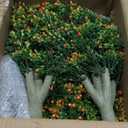 Giegxin 4 Pack 23.6'' Artificial Boxwood Topiary Ball Tree with Orange Fruit, Outdoor Faux Shrubs with Ground Spike No Maintenance Fake Bushes for Home Front Door Porch Fall Winter Garden Yard Decor