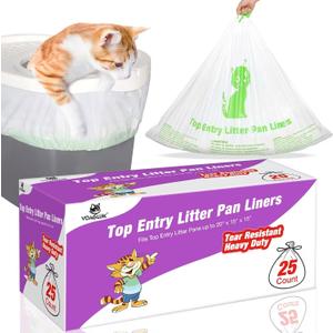 Cat Litter Box Liners Compatible with Top Entry Litter Pans Model, Heavy Duty Tear Resistant Large Litter Pan Liners 25 Count Drawstring Litter Liner Bags