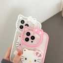 for iPhone 17 Pro Max Cute Cartoon Cat Case,Women Girls Kids 3D Bow Kawaii Cat Face Makeup Mirror Soft TPU Clear Protective Phone Cover for iPhone 17 Pro Max 6.9inch White