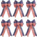 6 pcs Patriotic Bow for Wreath, Bow 4th July Decorations, Memorial Day Red Beige and Blue Star Bow (8x12.5 inches)