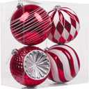 Valery Madelyn Christmas Ornaments Set, 4ct Red and White Shatterproof Christmas Tree Decorations Set, 5.9 Inch Traditional Decorative Hanging Tree Decorations Bulk for Xmas Holiday Party Decor