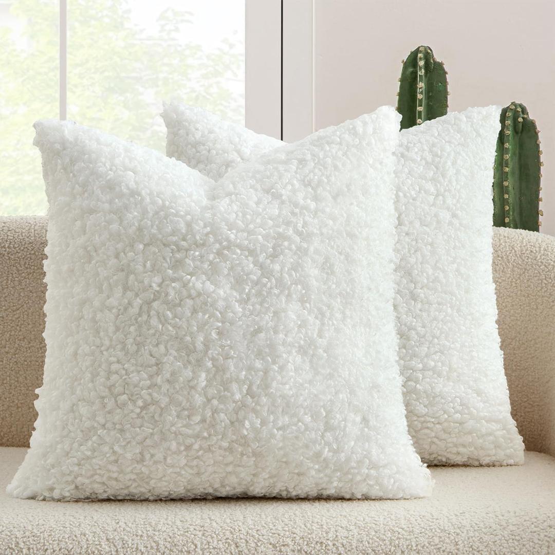 MIULEE Pack of 2 Throw Pillow Covers 20x20 Inch Neutral Pure White Faux Fur Decorative Sherpa Pillow Covers Fuzzy Accent Soft Sheepskin Fleece Cushion Cases for Boho Home Decor Couch Living Room Bed