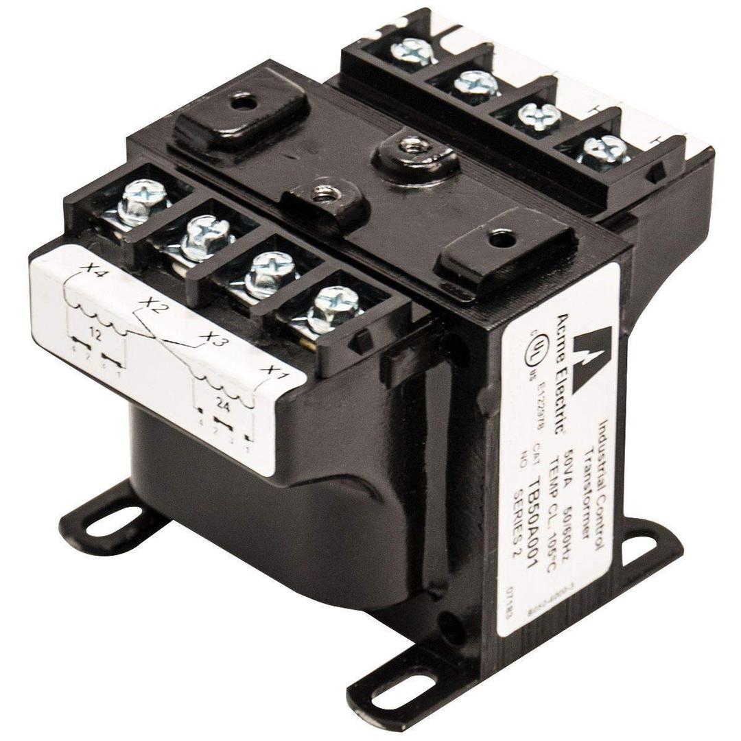 Industrial Control Transformer .050 kVA, 240 X 480 Primary Volts - 120 X 240 Secondary Volts, Factory Installed integrally Mounted 2-Pole Primary Block