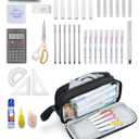 YOKUMA Pencil Case for Adults Aesthetic Pen Bag for Teen College Zipper Pouch Office Supplies Stationery Organizer Small Tool Bag (Black TW)