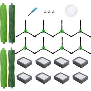 LOVECO Replacement Parts Compatible for iRobot Roomba E I & J Series Robotics, E5 E6 i8 i7 i6 i5 i4 i3 i1 j9 j8 j7 j6 j5 and Plus Version, 2 Rubber Brush, 8 Filter, 8 Brush