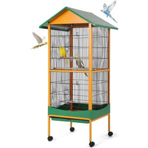 Garvee Bird Cage, 66''H Extra Large Bird Cage, w/ Removeble Tray, Waterproof Roof, Easy to Clean, Lockable Caster, Indoor& Outdoor Application for Conure, Macaw, Budgie, Cockatiel, Lovebirds, Parakeet