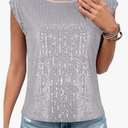 JASAMBAC Women's Sparkle Sequin Tops Shimmer Glitter Loose Cold Shoulder Party Tunic Batwing Dolman Dressy Tops L