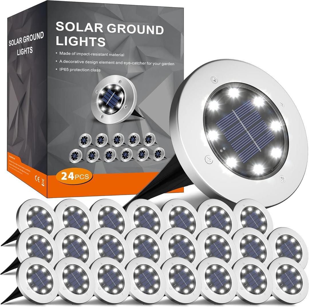 INCX 4.6 inch Solar Lights Outdoor Waterproof, 24 Pack Solar Light for Outside, Garden Lights Landscape Lighting for Patio Pathway Lawn Yard Deck Driveway Walkway, Cold White