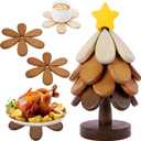 Wooden Tree Trivets for Hot Dishes, Christmas Tree Shape Trivet Set of 4 for Hot Pot Pans, Wood Coasters for Bowls Teapots Drinks Plates, Home Table Decor(Walnut Wood)