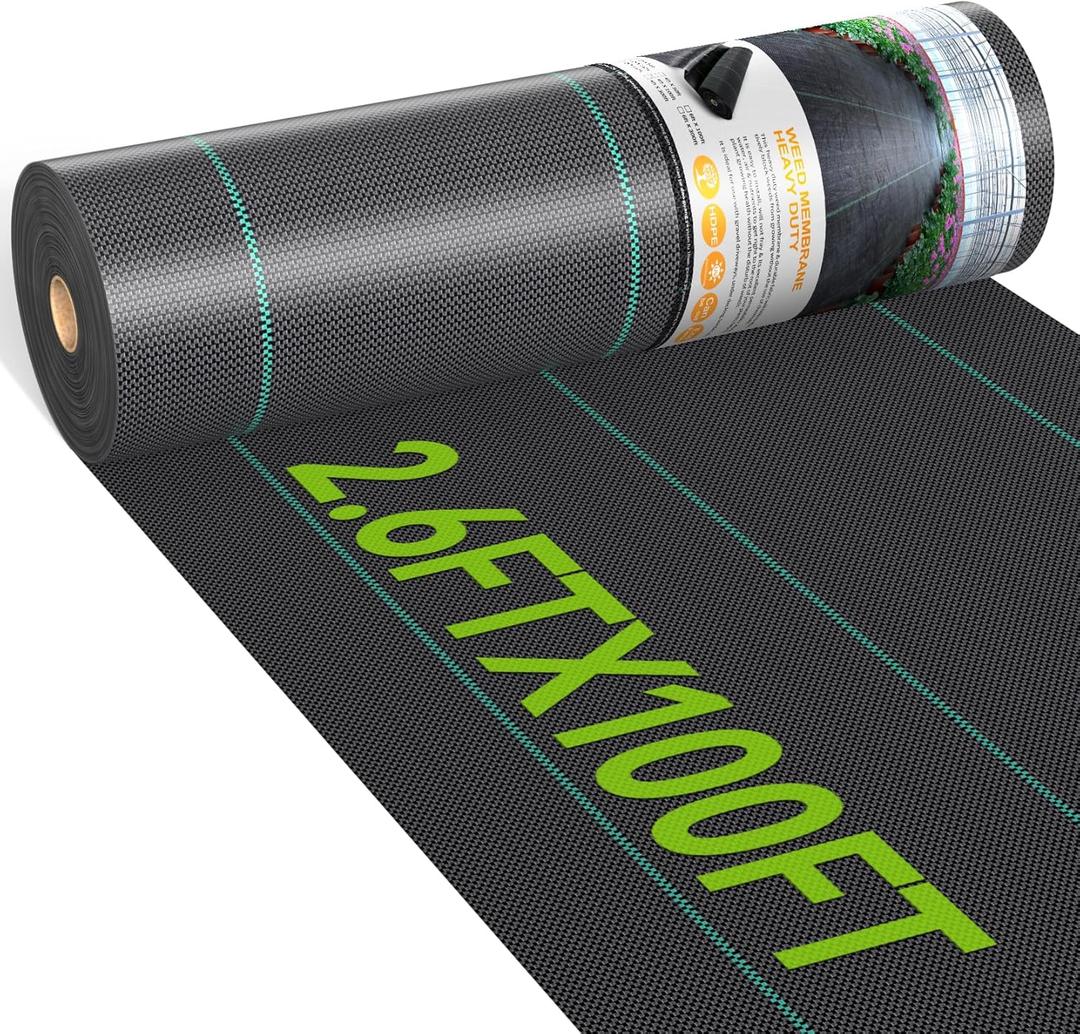 2.6ftx100ft Weed Barrier Landscape Fabric Heavy Duty, Woven Weed Control Cloth, Woven Geotextile Fabric for Underlayment, Gardening Ground, Commercial Driveway Weed Block Cover Mat (2.6ft x100ft)