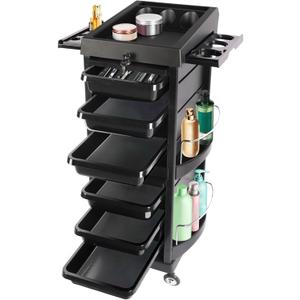 Black Salon Trolley Cart with Wheels Locking Beauty Rolling Trolley Carts | Hair Salons Storage Cabinet Barber Organizer Tool Multi Drawers Rolling Cart for Hair Supplies