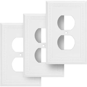 Henne Bery Sunken Pearls Heavy Duty Decorative Wall Plate Switch Plate Outlet Cover (Single Duplex, 3 Pack, White)