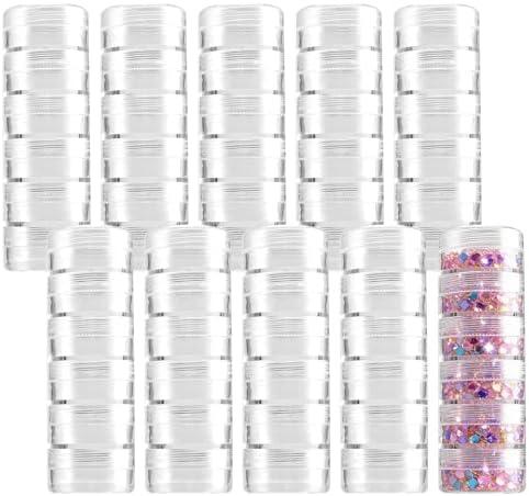 MUKLEI 10 Sets 6 Layer Cylinder Stackable Plastic Bead Containers, 10G/10ML Stackable Round Plastic Containers Makeup Sample Container for Buttons, Beads, Small Items