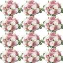 Peonies Artificial Flowers Bulk, 12 Bundles Fake Silk Peonies Faux Eucalyptus Bouquet Realistic Peony Floral Arrangement for Wedding Table Centerpiece Vase Decor (Dusty Pink & Light Pink)