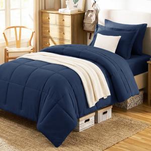 CozyLux Oversized King Comforter Set, 7-Piece Bed in a Bag, Navy Blue