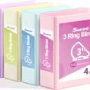 SUNEE 3 Ring Binder 3 Inch D Ring, Clear View Binder Three Ring PVC-Free (Fit 8.5x11 Inches) for School or Office Supplies, Assorted Pastel, 4 Pack
