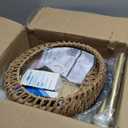 Gold Floor Lamps for Living Room, Arc Floor Lamp with Remote & Dimmable Bulb, Boho Rattan Standing lamp with 3 Color Temperatures, Height Adjustable Tall Lamp for Bedroom, Over Couch Reading Lamp