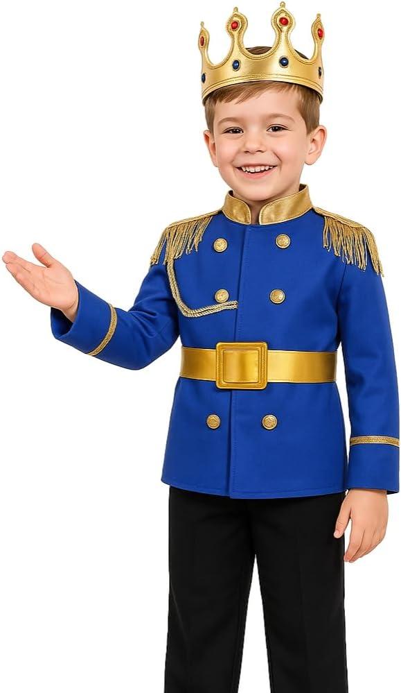 Gorkonpy Prince Costume for Boys Halloween Kids Prince Charming Costume for Toddler Boys (Blue, 5-6 Years)