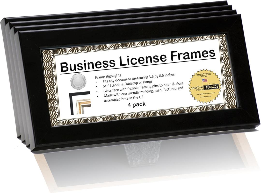 Creative Picture Frames 4-4X9Bk Black Business License Certificate Frames for Professionals 3.5 by 8.5-Inch Self Standing Easel