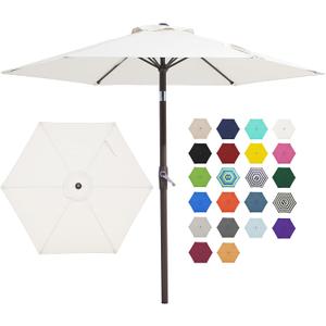 JEAREY 7.5FT Patio Umbrella Outdoor Market Umbrella with 6 Sturdy Ribs, Push Button Tilt/Crank Table Umbrella for Garden, Deck, Backyard and Pool, Off-White