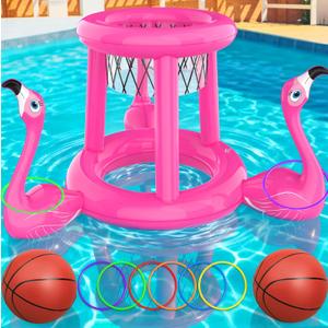 Uniqhia Pool Floats Toys Set, 2-in-1 Floating Basketball Hoops & Pool Ring Toss, Fun Summer Water Games for Kids Ages 8-12