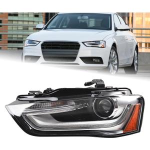 LH HID/Xenon Type Headlight Assembly Fit for 2013 2014 2015 2016 Audi A4 Quattro Allroad S4 Non-AFS Projector Chrome Headlamp Left Driver Side AU2502181 8K0941043E