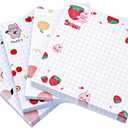 Cute Kawaii Sticky Notes 3.1x3.1in 4Pads 80Sheets/Pad Self-Stick Note Pads Cute Colorful Super Sticky Note Pads 4 Unique Cute Patterns,Fruits Sticky Notes