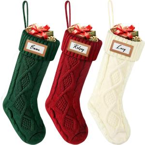 Tavaleu Christmas Stocking - 18 Inch Cable Knit Christmas Stockings, Cozy Hanging Xmas Stockings for Kids, Holiday and Fireplace Party Decoration, 3 Pack - Red & Green & White