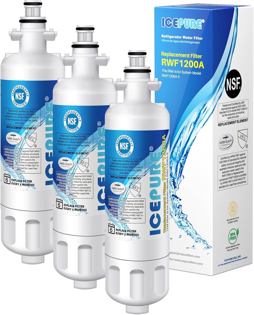ICEPURE ADQ36006101 9690 Water Filter Replacement for LG LT700P, Kenmore Elite 46-9690 ADQ36006102, RWF1200A, CLCH106, RWF1052 LFX28968ST LFXS29626S LFXS30766S LFX31925ST LFX31945ST Refrigerator,3PACK