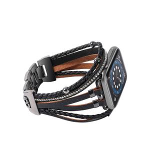 WONMILLE Posh Leather Bands Compatible with Apple Watch 41mm 40mm 38mm 45mm 44mm 42mm 49mm Women, Boho Bracelets Jewelry Multilayer Wrap Strap for iwatch Series Ultra 10 9 8 7 6 5 4 3 2 1 SE