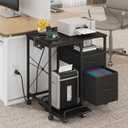 YAOHUOO Printer Stand with Power Outlet/Fabric Drawers, Printer Cabinet with Storage Shelf and Rolling Shredder Stand, Printer Table for Home Office, 25.6"×17.7" Black