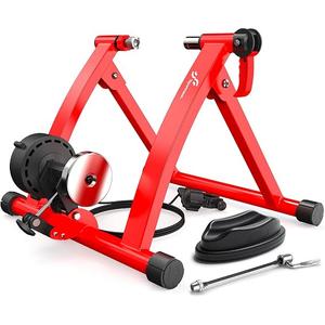 Sportneer Bike Trainer - Magnetic Indoor Cycling Trainer Stand for 26-28" & 700C Wheels, 6 Resistance Levels Stationary Bike Stand with Quick Release Lever & Front Wheel Riser Block Red