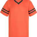 Pullonsy American Football Jerseys for Men Unisex Replica Plain Workout Sport Game Shirts Casual Outwear (Black Stripe-orange Jersey), XL
