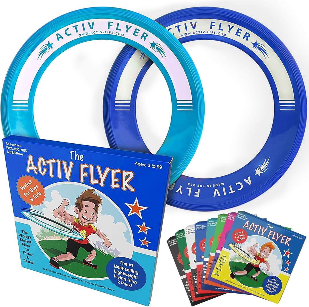 Activ Life Kids Flying Rings (2 Pack) They Fly Straight & Dont Hurt, 80% Lighter Than Standard Rings - Replace Screen Time with Healthy Family Fun - Get Outside & Play (Blue/Cyan)