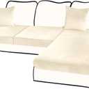 Sectional Couch Covers for 3-Piece Seat Cushion Velvet Separate L Shape Couch Cover Stretch Sofa Slipcover with 2 Pieces Pillowcases Furniture Protector (Sofa 2 Seater + 1 Chaise, Milk White)