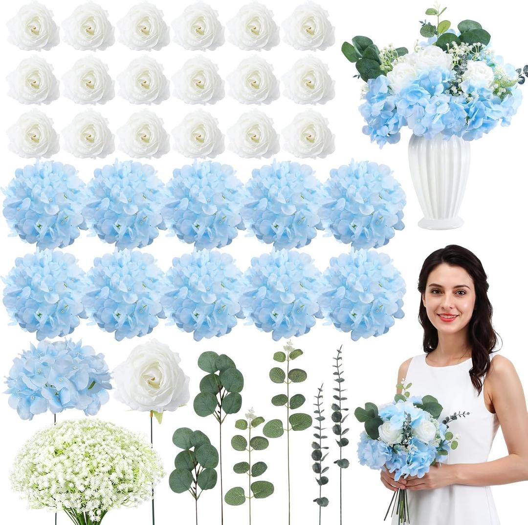 Suncalla 310 Pcs Artificial Flowers Bouque Bulk DIY Baby's Breath Bouquet Bulk Hydrangea Artificial Flowers Wedding Bouquets Floral Arrangement for Wedding Centerpieces Decor(Blue)
