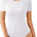 ALGALAROUND Double Lined Short Sleeve Bodysuit for Women Basic T Shirts Body Suits (Small)