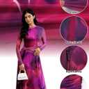 ECOWISH Long Sleeve Midi Formal Dress Women Fall Ruched Bodycon Party Cocktail Club Mesh Dresses Crewneck Floral Tie Dye Slit (S)