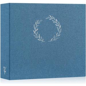Lanpn Photo Album Scrapbook 12x12, Linen Cover Wreath Design Top Load 3 Ring Folder Binder Photobook Photo Book 12 x 12 inch with 30 Plastic Sleeves 60 Pages Blue
