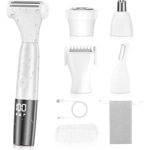 5 in 1 Bikini Trimmer for Women - Electric Razors for Women, Cordless Rechargeable Electric Shaver, IPX7 Waterproof Wet Dry Lady Body Hair Remover for Face Nose Eyebrow Arm Leg Pubic Armpit Bikini
