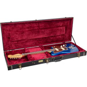 Crossrock Wooden Guitar Case -Fits Jazzmaster (Modern Style)/Jaguar Style Electric Guitars- Vintage Hardware, Sponge Lining, Metal Feet, Storage Space-Black (CRW520JMBK)