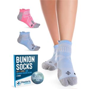 Doctor's Select 2 Pairs Bunion Socks for Women and Men - Copper & Bamboo Viscose infused Bunion Relief Socks | Toe Separator (Large, Blue Pink)