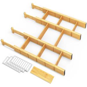 SpaceAid Bamboo Drawer Dividers with Inserts and Labels, Kitchen Adjustable Drawer Organizers, Expandable Organization for Home, Office, Dressers, 4 Dividers with 9 Inserts  2.35''H, 17''-22''L, 4 Dividers