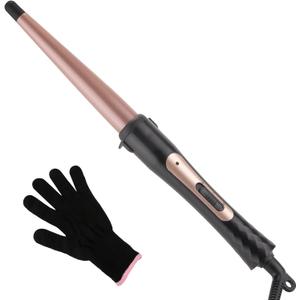 Tapered Curling Wand 1/2-Inch to 1-Inch Tourmaline Ceramic Barrel Professional Wand Curling Iron for Short Medium Long Hair Two Temperature Settings Dual Voltage Auto Shut-Off