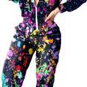 EOSIEDUR Women's Pullover Hoodies Jumpsuit Zipper Jacket Windbreaker Elastic Waistband Pants One Piece Outfits Tracksuit Set, S