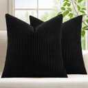 Mecatny Corduroy Decorative Throw Pillow Covers 20x20 Set of 2 for Sofa Living Room, Soft Neutral Boho Couch Pillow Covers for Home Decor, Black