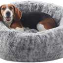 33 inches Donut Dog Bed for Medium Large Dogs,Calming Fluffy Round Pet Bed with Removable & Washable Cover,Fits up to 65 lbs Pets(Dark Grey,M Plus)